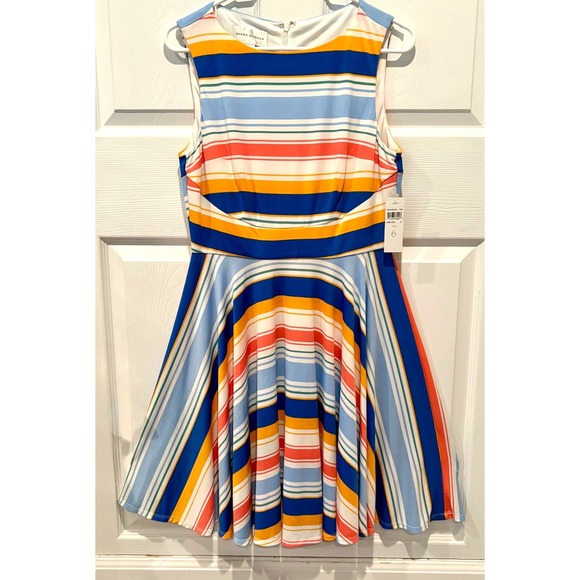 NWT!! Donna Morgan Fit & Flare Striped Dress Size 6 Multicolor Sleeveless Summer - Picture 1 of 10